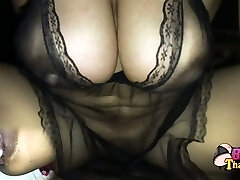 Big boobs step mom in black see thru