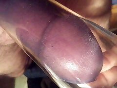 Pumped nylon salami mushroom head.  Pantyhose cock.  