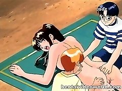 Warm anime chick gets oiled up