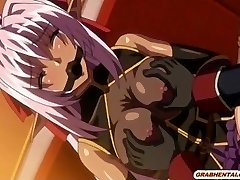 Slum anime with muzzle gets squeezed her ti