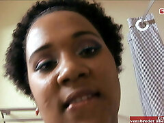 Thick black nymph with a big ass and big tits gets a cumshot