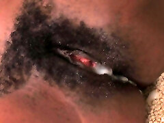 White dick fucks a super-fucking-hot creampie into her black pussy