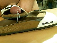 White Birkenstocks Madrid strokes my cock CUM