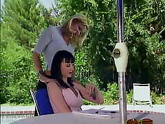 Blonde and brunette lesbians dildo fucking