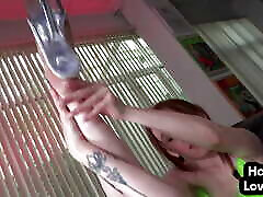 Tugging redhead cutie jerks POV dick while talking slutty