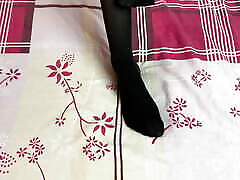 Tender foot fetish solo in black stockings from sexy mistress Tender foot fetish solo in black stockings from sexy mistress