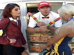Love locker room hot men shower with Dahlia Denyle and Aubrey Addams are horny
