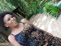 Big tits ebony rides jumbo size producer after fake modeling casting