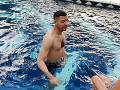 Fucking in the pool on a quiet orginsim xxx video in my condo