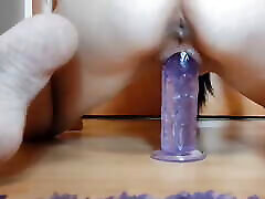 30 year old couple - the wife first stretches her holes with a big dildo and then gets fucked in anal