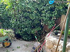 Cuckold husband watches wife&039;s wild fuck with gardener