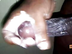 Hairy black guy jerk off using soap on his black dick as lubricant.