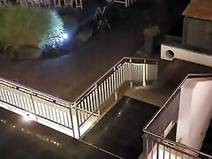 Risky jerking off on hotel balcony
