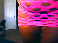bbw ebano webcam modello twerking in rosa calze a rete, trina foxx