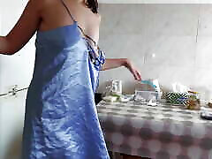 Sexy sex rough amateur naked in the kitchen. The amateur housekeeper gives the vacuum cleaner naked.