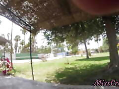 Real Flash - Naked in the public park I touch my stepfather&039;s cock while strangers watch us