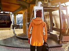 Naughty stranger seduced me with public blowjob in mountain cableway and begged to cum in mouth