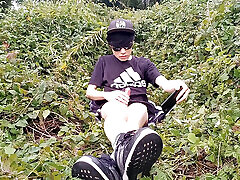 Jon Arteen, a gay young no cum twink, is dressed in an Adidas t-shirt, hot pants, white socks, and Duramo sneakers. He jerks off