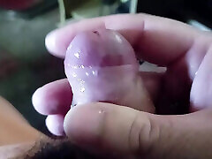Approach to my cock with ejaculation, pulling milk