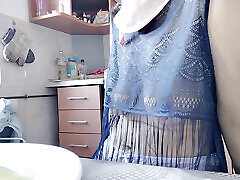 Hairy Brunette Pussy, Big Tits, Sensual jav yrayn Woman in the Kitchen.