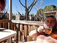 Outdoor Blowjob in a Camping on the Terrace While Sipping