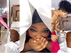 Ebony Step Mom caught Step Son jerking off pretending sex doll