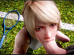 покрытая спермой таки, лунафрея засовывает теннисный мячик в свою задницу, пока сосет член, человек-паук трахает ее бедрами