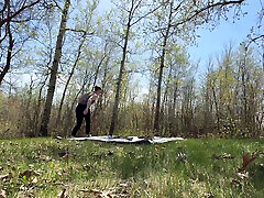 Setting Up Camp while Flashing and Teasing Outdoors