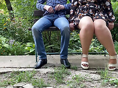 Slutty Mature MILF With Sexy Legs Helps Me Pee While Sitting On A Bench