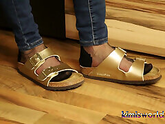 Golden Mules & Black Nylons - Sensual Shoe Removal