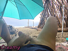 Misscreamy Teacher Handjobs My Cock Under Umbrella in the Rain!