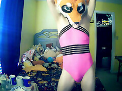 Foxie&039;s Pink Swimsuit Striptease
