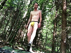 Ethan striptease to cum in the forest