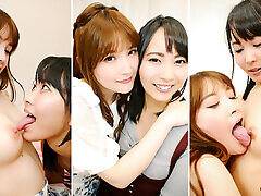 Koharu and Chihiro Suzuki Bite Each Other&039;s Nipples After Work. One Tongue per Tit. and They Come Together.
