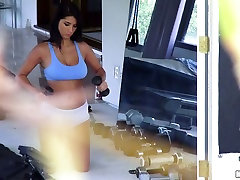 Curvy sporty brunette is doing exercises spy sex video