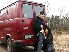 horny whore sucks cock on the road
