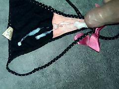 second cumshot on nieces sexy black thong panty