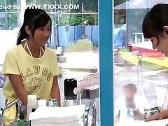 Japanese Suntan Vikini Teen gets Creampied by 2 Masseur 3-4