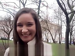 Amateur pulled euro slides cock between tits
