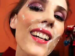 Nasty model gets cumshot on her face gulping all the charge