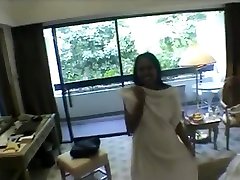 Hot Indonesian maid in semi reverse fucks on the balcony