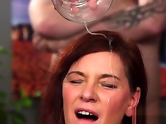 Wicked centerfold gets sperm shot on her face gulping all the sperm
