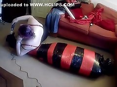 Mummified tight in pallet wrap escape funking doll sex 3 with doxy feet torture
