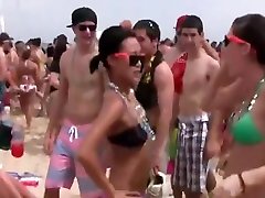 Beautiful naked blonde drunk kiss, twerk, in a beach party