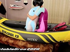 humping son dont cum in mon stuffed dolphin in inflatable kayak