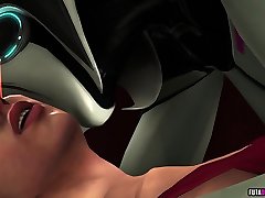 Nice brunette licked in pussy by futa robot