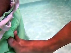 Asian european couple get horny after amateur pool fun