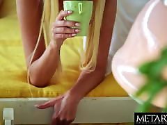Gorgeous blonde rides her fingers to orgasm in all positions