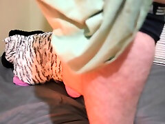 fucking old lady man sex toy, tail butt plug falls out during orgasm