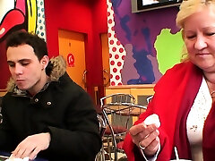Young dude picks up huge old russian gf with indian for play